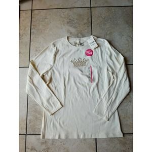 ARIZONA JEAN CO. GIRLS PLUS Embellished Crown White LONG SLEEVE SHIRT Size 20.5